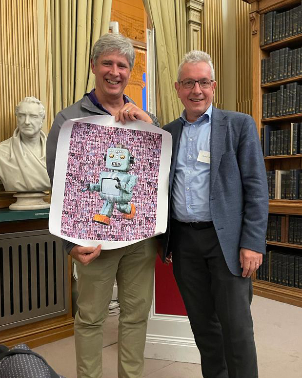 Retiring EiC Kevin Lynch and incoming EiC Wolfram Burgard at the T-RO Editorial Board Meeting at The Royal Society in London.
